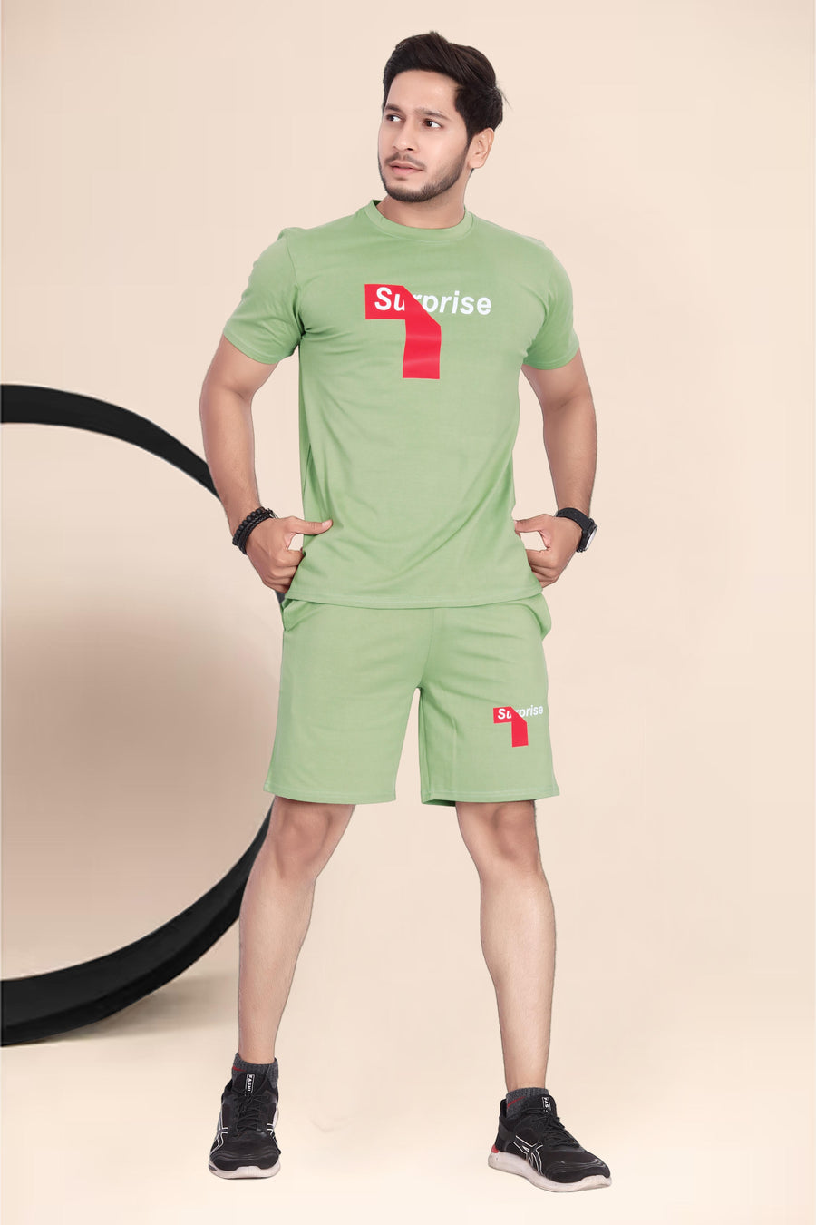 Men's Cotton Printed Night Suit Set of Top & Shorts — Pista — Custom Print Studio