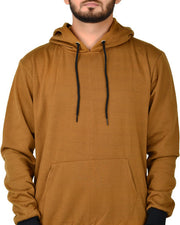 Men's Solid Fleece Hooded Sweatshirt in Earth Brown — Thumbnail 3