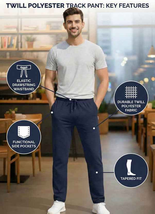 Men's Solid Regular Fit Track Pants — Dark blue Angle View — Custom Printing Surat