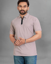 Men's Polo Collar Pockets T-Shirt — Grey — Thumbnail 1