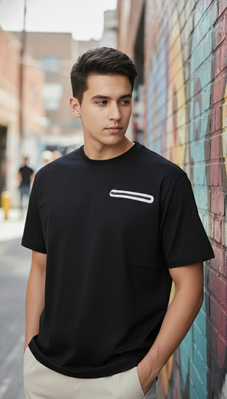 Men's Luxury Textured Waffle Self-Design Oversized T-Shirt — Jet Black — Tshirt Factory India Direct Wholesale Manufacturer