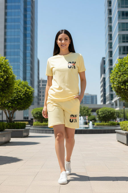 Women's Printed Cotton Top & Shorts Set - Yellow — Tshirt Factory India Direct Wholesale Manufacturer