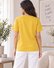 Women Self Design Round Neck T-Shirt — Yellow — Thumbnail 6