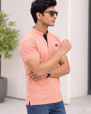 Men's Mandarin Collar T-Shirt — Peach — Thumbnail 2