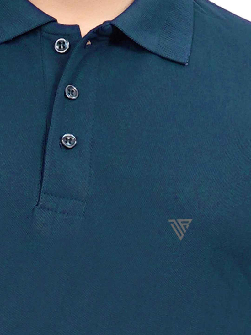 Men's Polo Collar T-Shirt — Petrol Blue — Quality Craftsmanship Anatomy