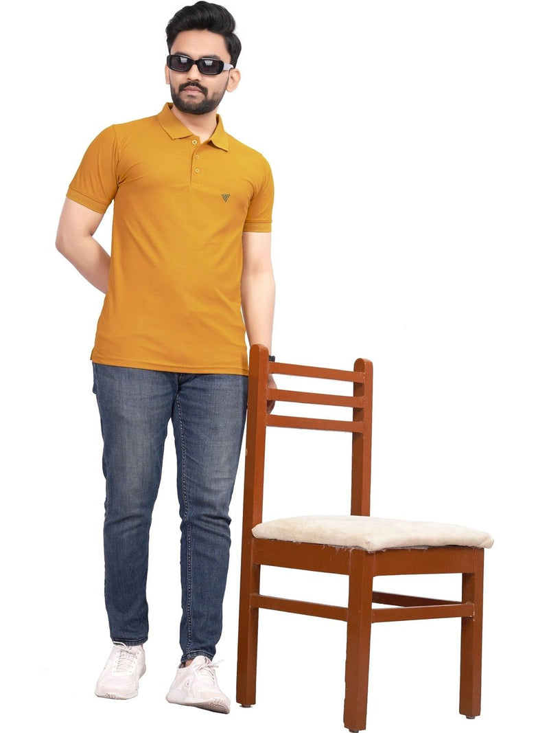 Men's Brand Logo Polo Collar T-Shirt — Mustard — Quality Craftsmanship Anatomy