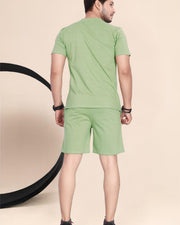 Men's Cotton Printed Night Suit Set of Top & Shorts — Pista — Thumbnail 4