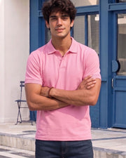 Men's All-Over Printed Polo Collar T-Shirt — Pink — Thumbnail 1