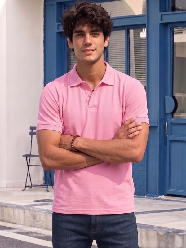 Men's All-Over Printed Polo Collar T-Shirt — Pink — Tshirt Factory India Direct Wholesale Manufacturer