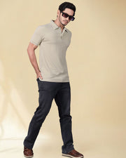 Men Polo Collar Slim Fit T-shirt — Cream — Thumbnail 6