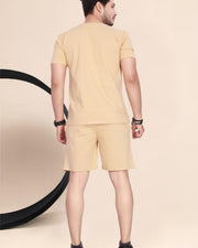 Men's Cotton Printed Night Suit Set of Top & Shorts — Chiku — Thumbnail 4