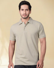 Men Polo Collar Slim Fit T-shirt — Cream — Thumbnail 1