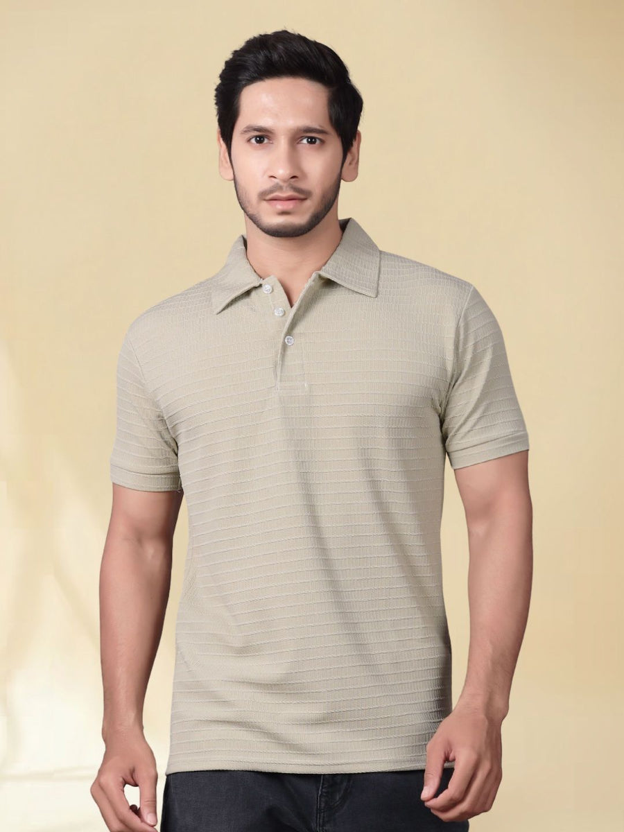 Men Polo Collar Slim Fit T-shirt — Cream — Tshirt Factory India Direct Manufacturer Surat